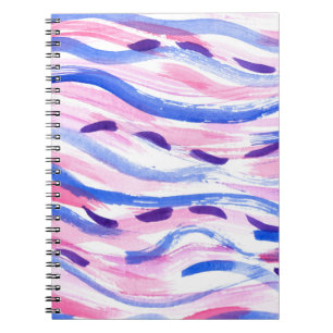 Abstract striped watercolor background. Brush smea Notebook