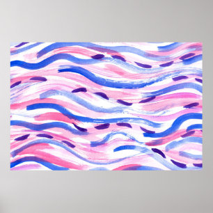 Abstract striped watercolor background. Brush smea Poster