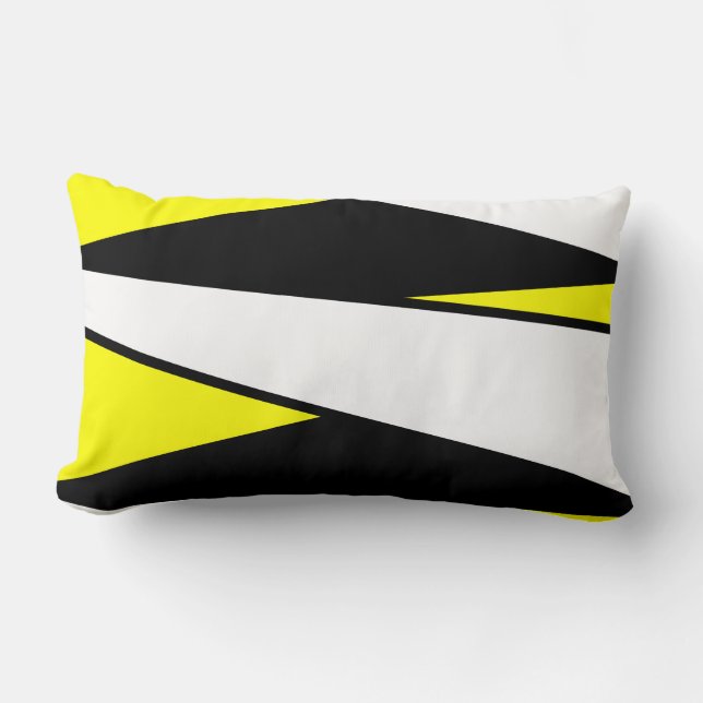 Abstract Stripes, Black and White on Yellow Lumbar Pillow (Front)