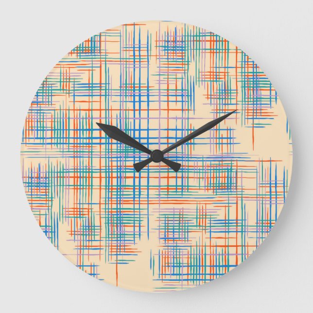 Abstract stripes, colourful ethnic grass mat. large clock (Front)