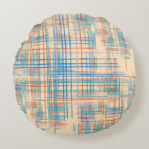 Abstract stripes, colourful ethnic grass mat. round pillow