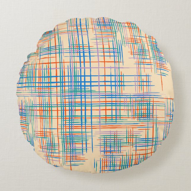 Abstract stripes, colourful ethnic grass mat. round pillow (Front)