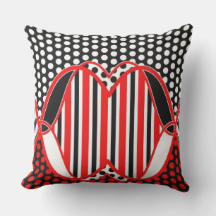 Abstract Stripes & Dots / black red white - pillow