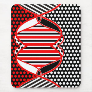 Abstract Stripes & Dots in black red white - pad Mouse Pad