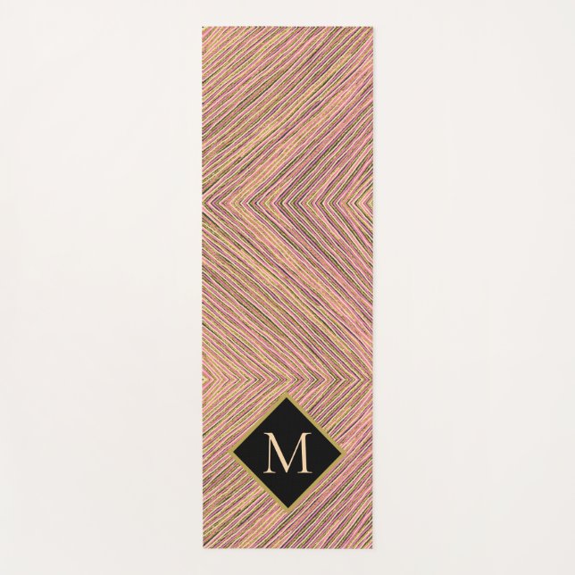 Abstract Stripes Gold Glitter Monogram Yoga Mat (Front)