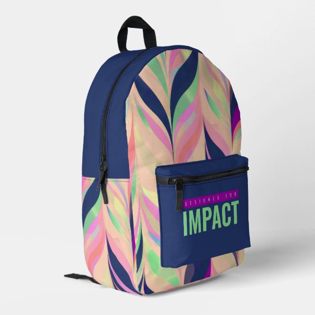 Abstract Stripes Green Pink Navy Orange Printed Backpack (Back Corner Left)