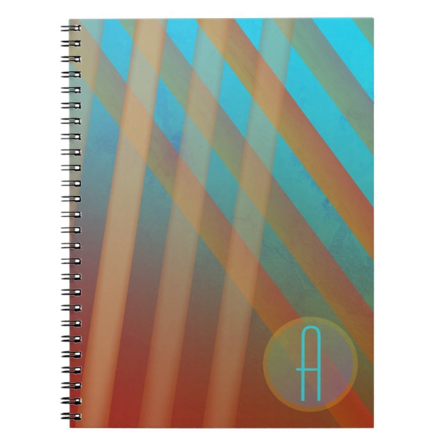 Abstract Stripes/Monogram/Turquoise & Warm Hues Notebook (Front)