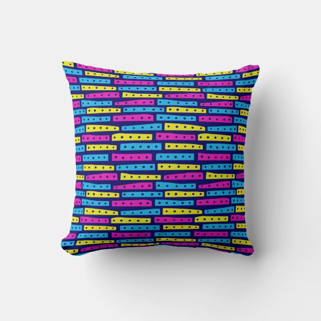 Abstract Strips - Colours 02 on Dark Blue Throw Pillow (Front)