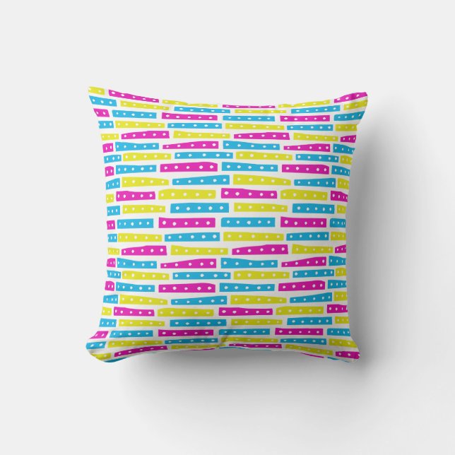 Abstract Strips - Colours 02 on White Throw Pillow (Front)