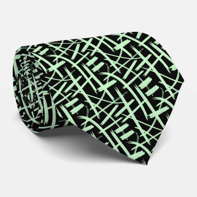 Abstract Strokes 020524 - Ghost Green and Black Tie (Rolled)