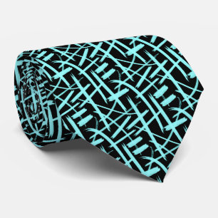 Abstract Strokes 020524 - Ice Blue and Black Tie