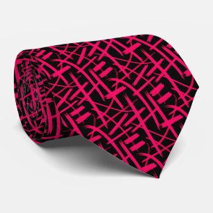 Abstract Strokes 020524 - Neon Red and Black Tie