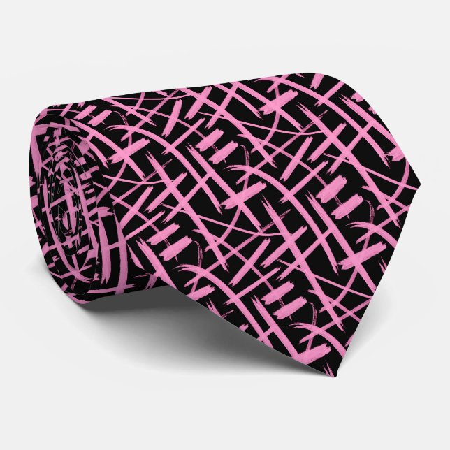 Abstract Strokes 020524 - Pink and Black Tie (Rolled)
