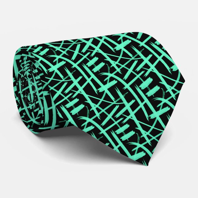 Abstract Strokes 020524 - Turquoise and Black Tie (Rolled)