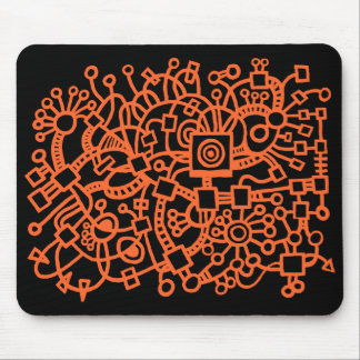 Abstract Structure - Autumn Orange on Black Mouse Pad