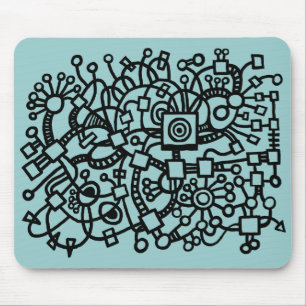 Abstract Structure - Black on Lt Blue Green Mouse Pad