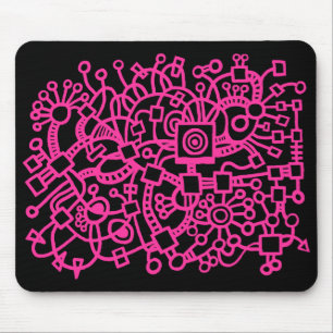 Abstract Structure - Hot Pink on Black Mouse Pad