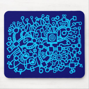 Abstract Structure - Sky Blue on Deep Navy Mouse Pad