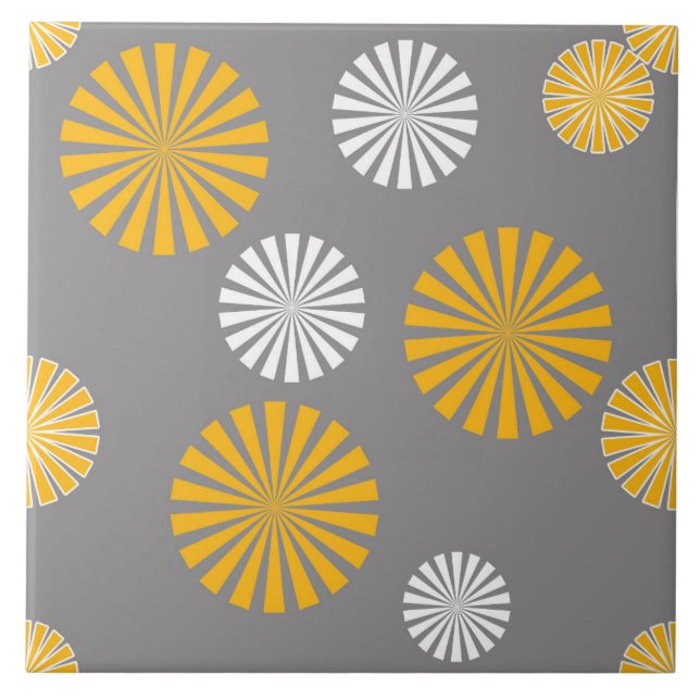 Abstract, stylized dandelions, grey, yellow, white tile (Front)