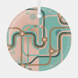 Abstract subway map, dual patterns. glass ornament