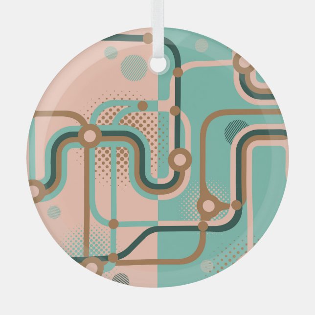 Abstract subway map, dual patterns. glass ornament (Front)