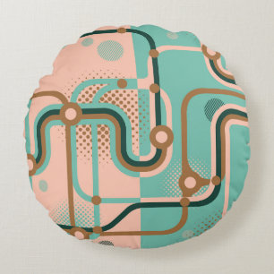 Abstract subway map, dual patterns. round pillow