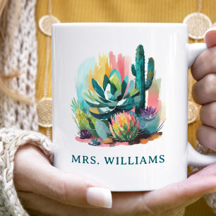 Abstract Succulents Personalized Name Monogram Coffee Mug