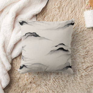 Abstract Sumi Ink Wash Zen Rice Paper Minimalist Throw Pillow