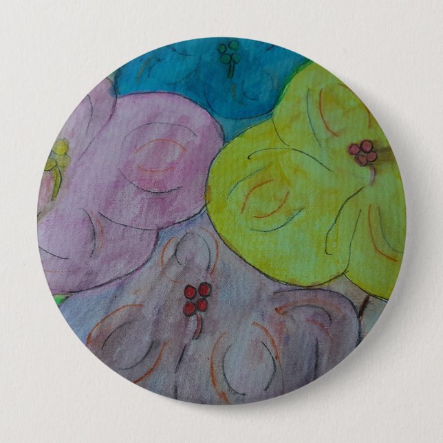 Abstract Summer Floral 4 Inch Round Button (Front)
