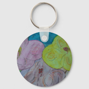 Abstract Summer Floral Button Keychain