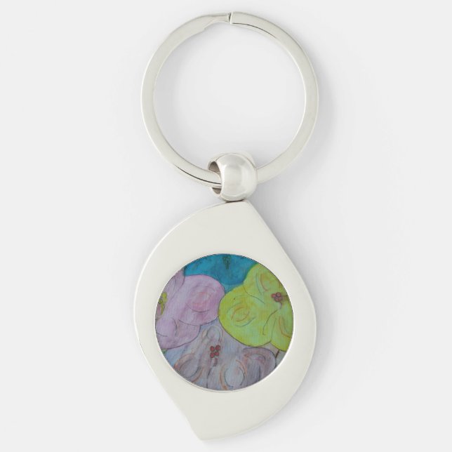 Abstract Summer Floral Metal Keychain (Front)
