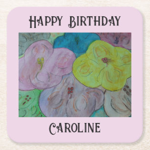 Abstract Summer Floral Personalised Paper Coaster