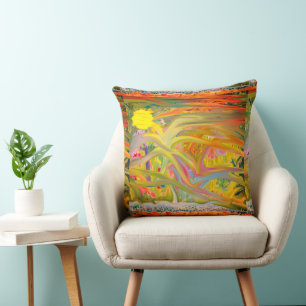 Abstract summer forest burst Throw Pillow