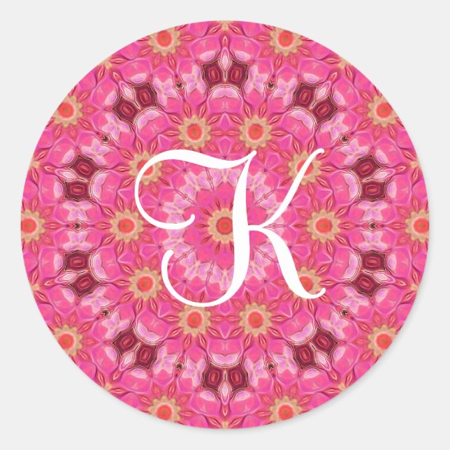 abstract summer initial classic round sticker (Front)
