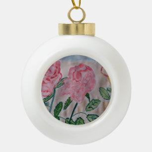Abstract Summer Roses  Ceramic Ball Christmas Ornament