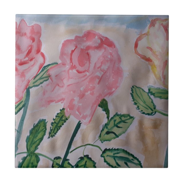 Abstract Summer Roses Ceramic Tile (Front)