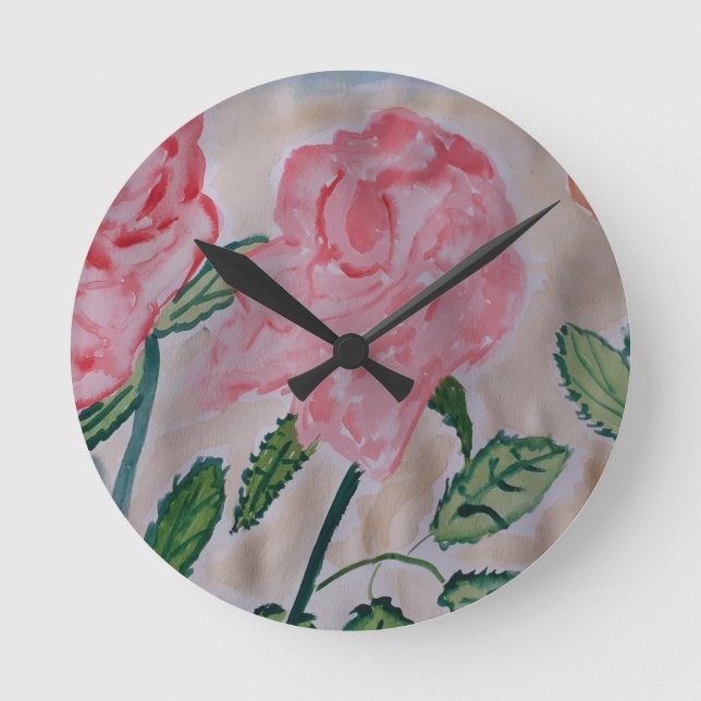 Abstract Summer Roses Round Clock (Front)