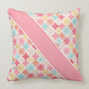 Abstract Summer Shades Coral/Turquoise - Ribbon Throw Pillow