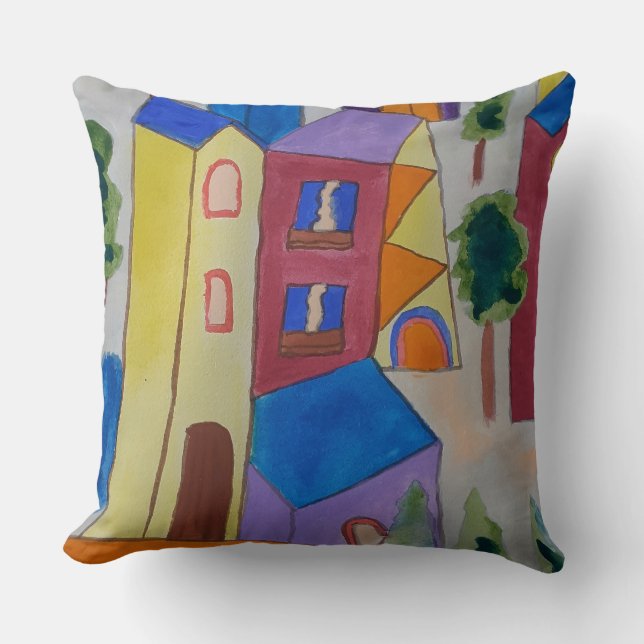 Abstract Summer Village  Throw Pillow (Front)