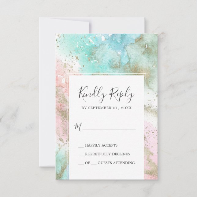 Abstract Summer Watercolor Simple RSVP Card (Front)
