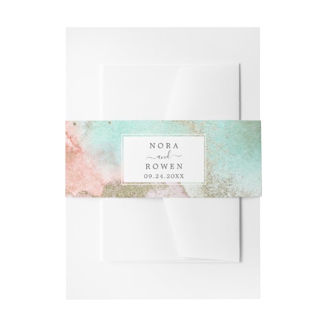Abstract Summer Watercolor Wedding Invitation Belly Band (Front Example)