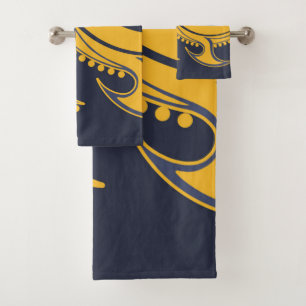 Abstract Sun, elegant, ornamental in blue, yellow Bath Towel Set