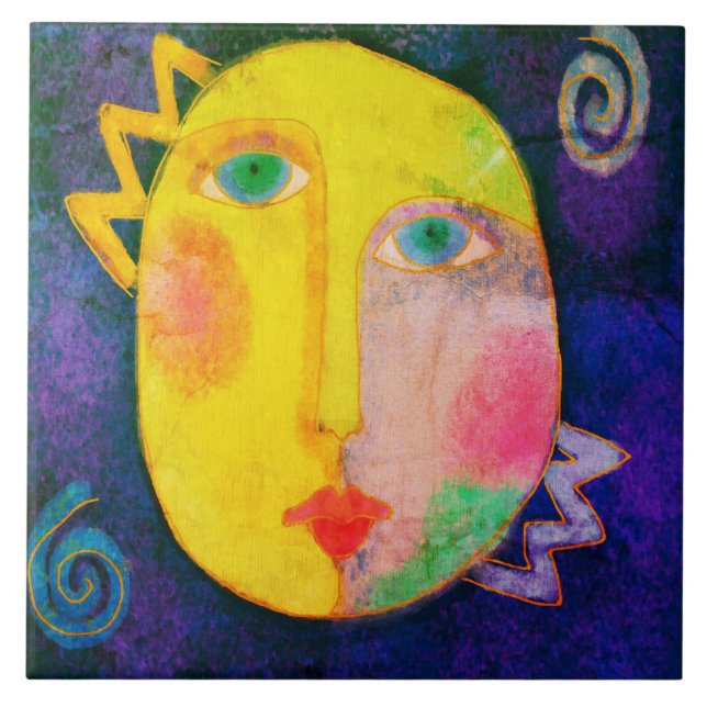 Abstract Sun Face Digital Painting Tile (Front)