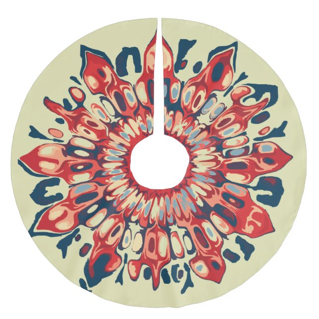 Abstract SUN FLOWER - red blue + your backgr. Brushed Polyester Tree Skirt (Front)
