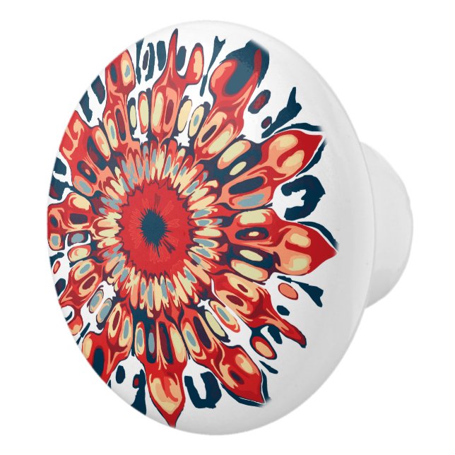 Abstract SUN FLOWER - red blue + your backgr. Ceramic Knob (Right)