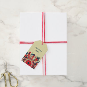 Abstract SUN FLOWER - red blue + your backgr. Gift Tags