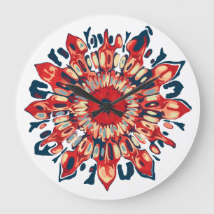 Abstract SUN FLOWER - red blue + your backgr. Large Clock