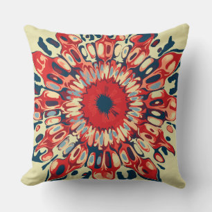 Abstract SUN FLOWER - red blue + your backgr. Throw Pillow