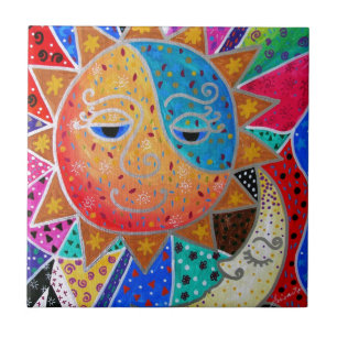 Abstract Sun & Moon by Prisarts Tile