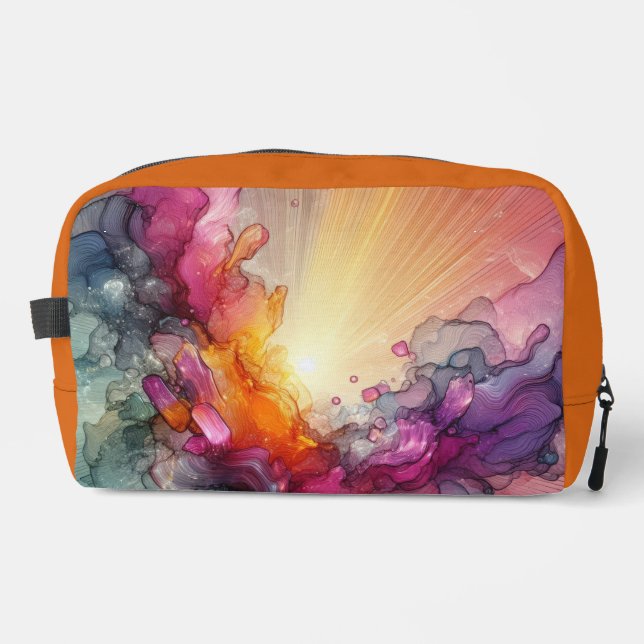 Abstract Sun Rays Floral Cloud Ink Landscape Dopp Kit (Front)